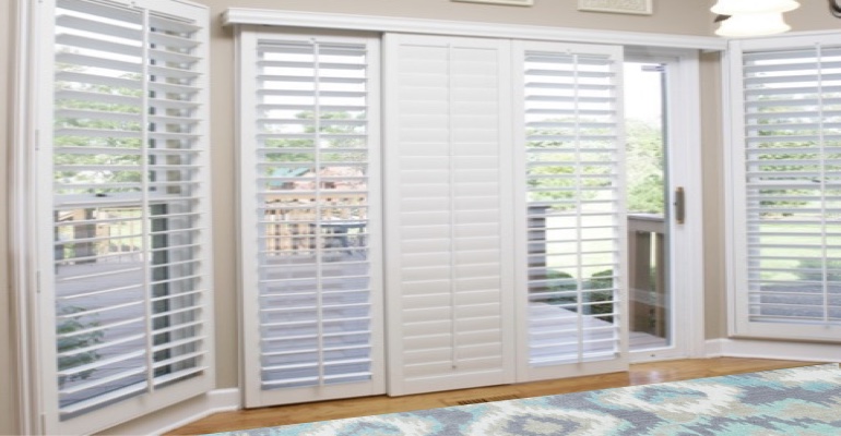 [Polywood|Plantation|Interior ]211] shutters on a sliding glass door in Raleigh